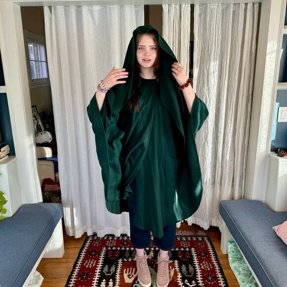 Vintage Eric Lewis Green Wool & Cashmere Hooded Irish Cape Cloak Poncho - Picture 2 of 9